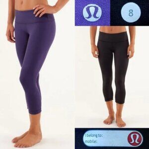 Lululemon Wunder Under Crop Reversible Dense Purple Black Luon Size 8 Medium